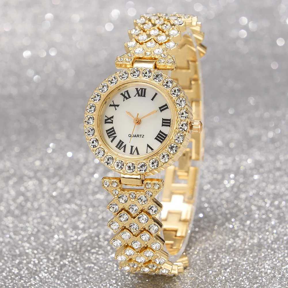 Fashionable luxury Fl crystal 5-piece watch necklace earrings ring set Rhinestone watch Fem bracelet set gift X241106