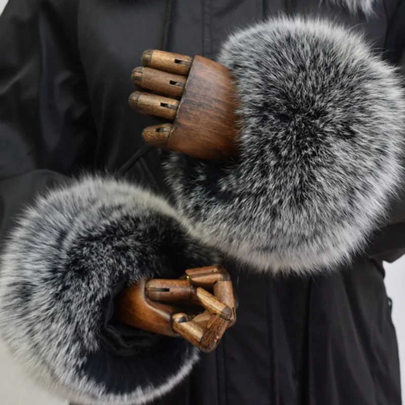 Fox Womens Fur Sleeve Full Leather Cover Round Natural Fur Sleeve Womens Coat Sleeve Womens Coat Sleeve 241106