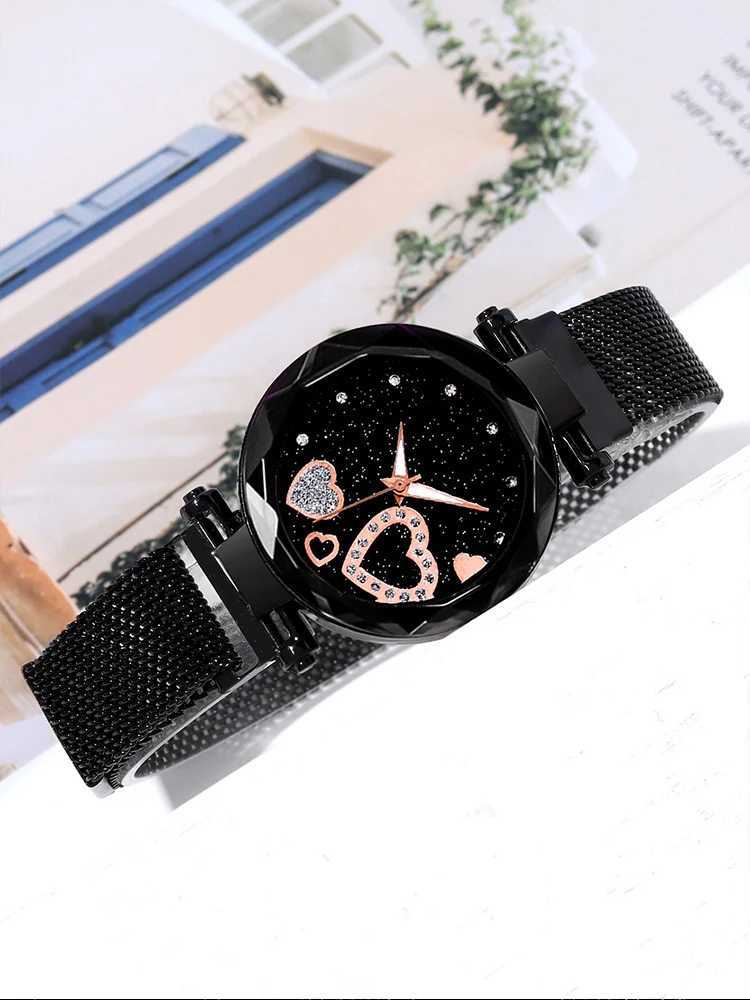 5 pieces of fashionable starry sky absorbing iron mesh with quartz watch and bracelet Cbination set X2411061