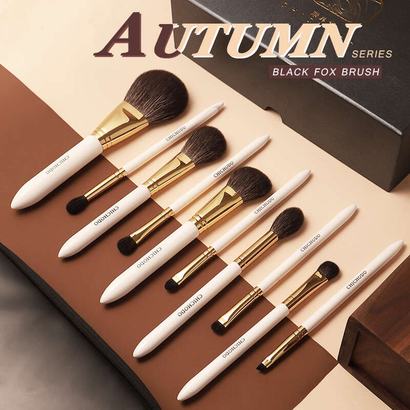 CHICHODO Brush-Urious Golden Autumn 10Pcs Brushes Set-High Level Fox&Goat&Synthetic Hair Professional Makeup Tools