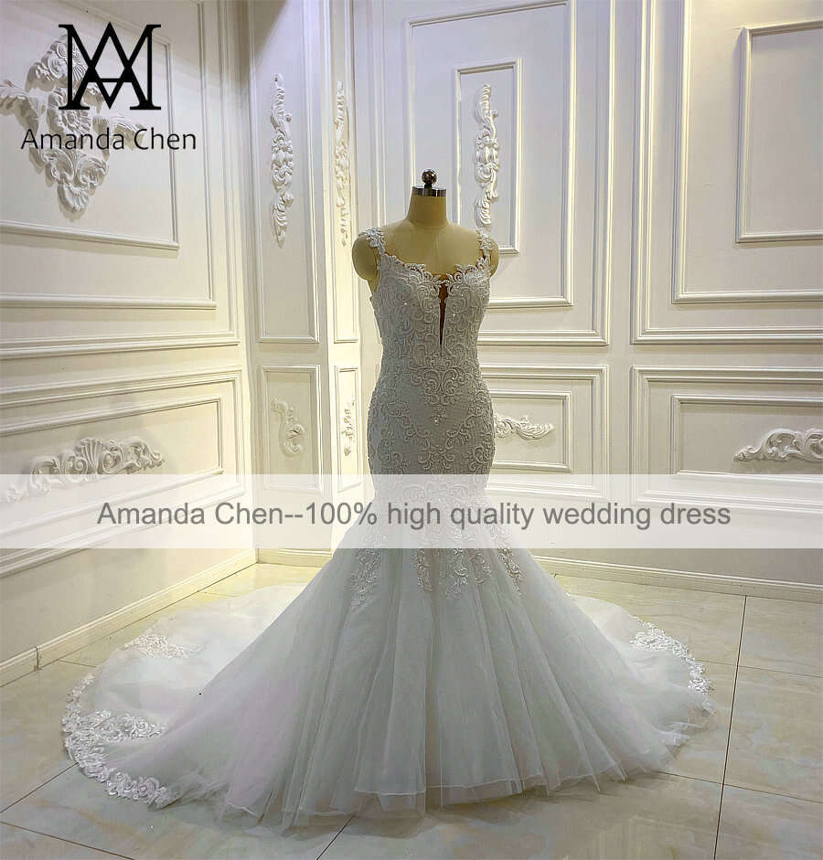 bridal dress Cap Sleeve Lace Applique Pearls Mermaid Wedding Dress