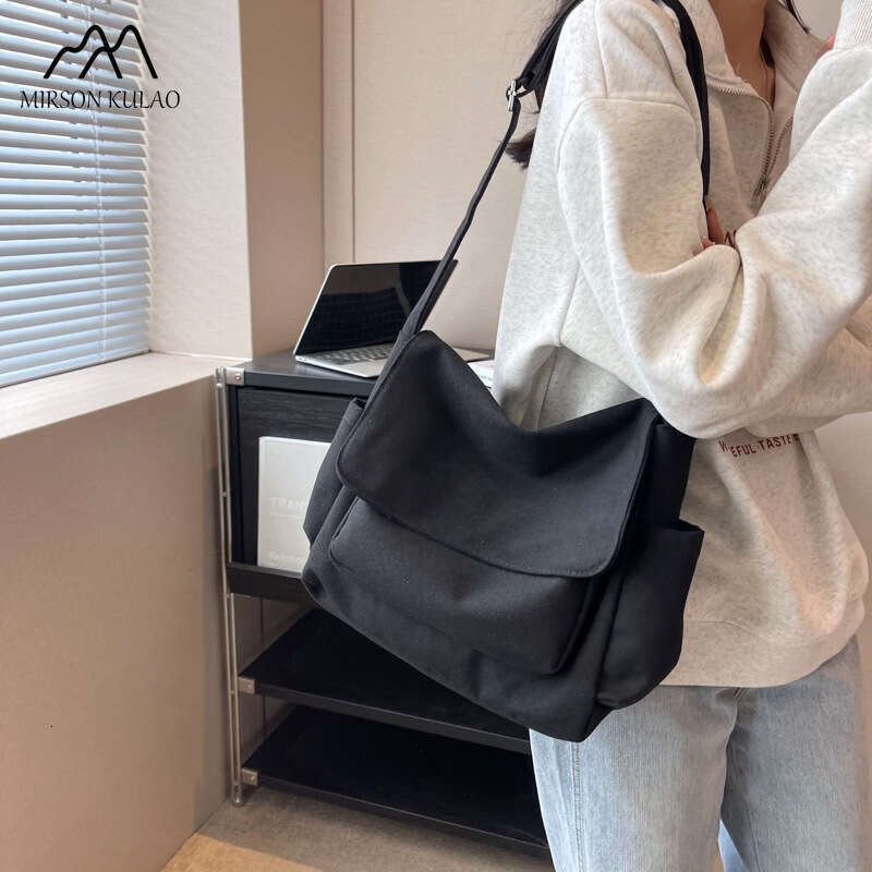 Ins Korean Style Simple Solid Color Japanese Crossbody Single Shoulder Canvas Male And Female Students Campus Messenger Bag