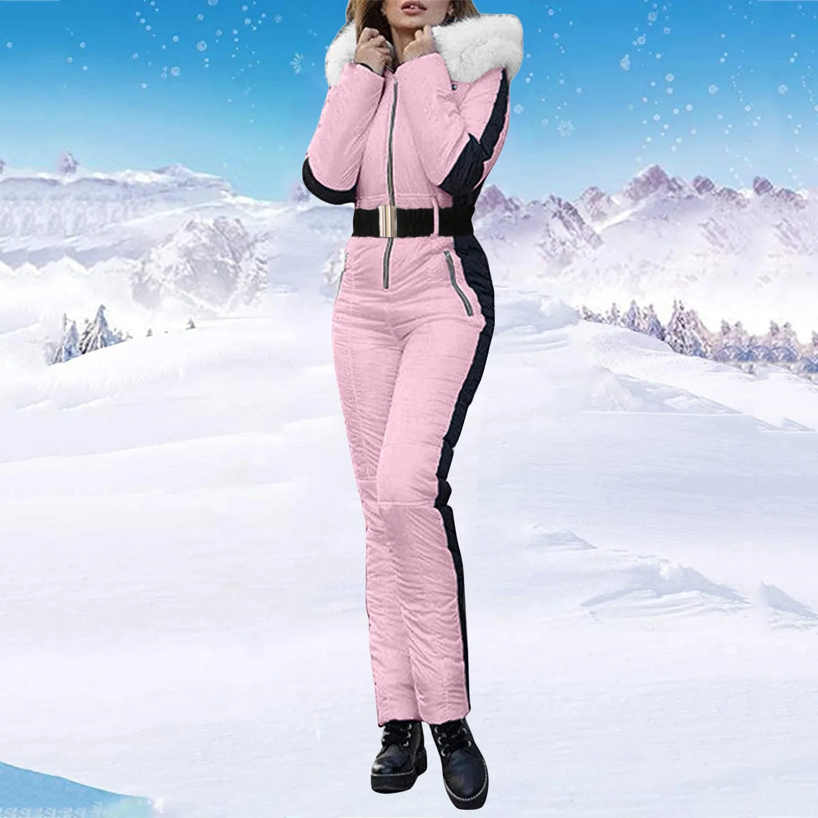Womens Skiing Suites Winter Outdoor Sports Padded Clothes Waterproof With Removable Collar Outdoor Sports Zipper Ski Suit 241119