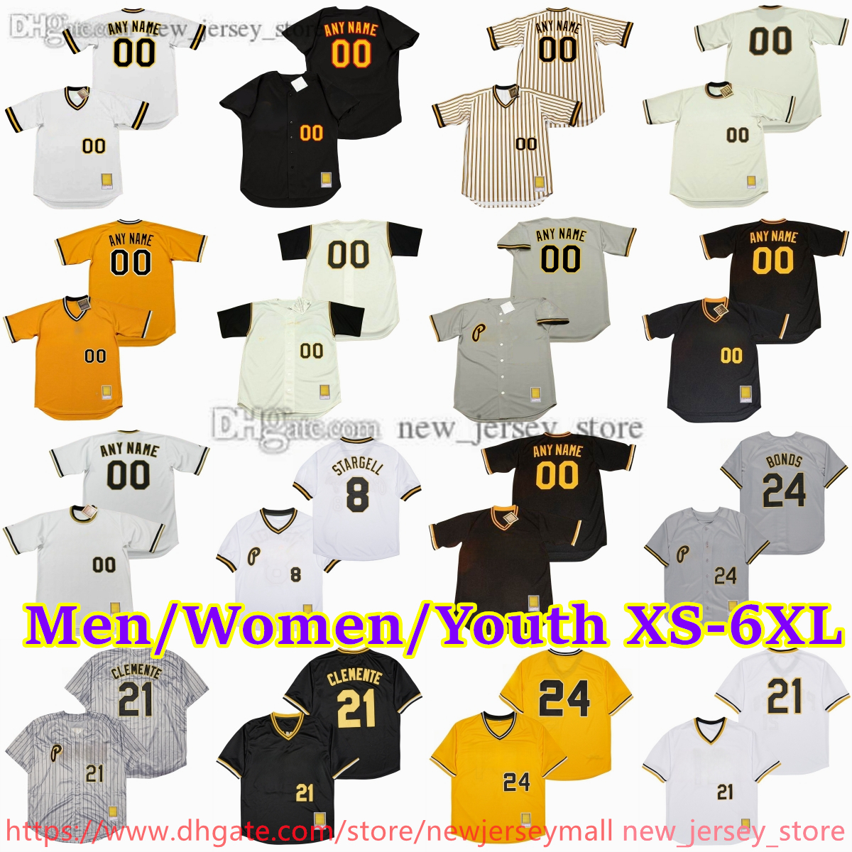 Custom XS-6XL Movie Throwback Baseball Jersey 21 ROBERTO CLEMENTE 18 ANDY VAN SLYKE BILL MAZEROSKI BARRY BONDS DOCK ELLIS STEVE BLASS DAVE PARKER DOUG DRABEK Jerseys