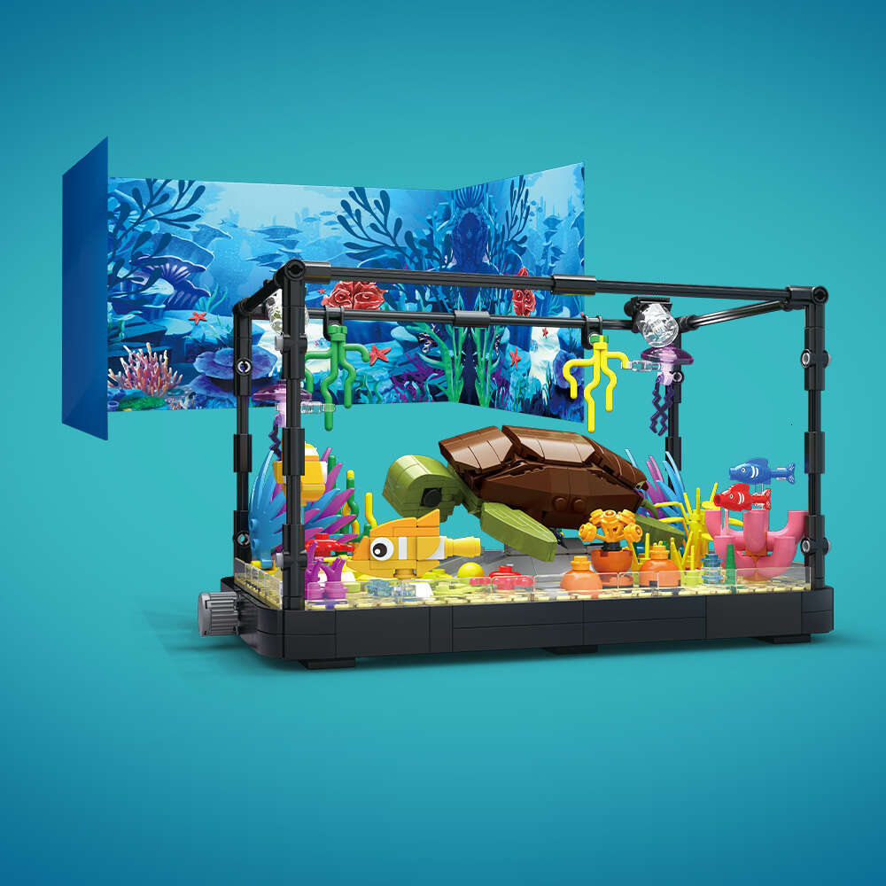 Fish Tank Kit with Lights, MOC Aquarium Marine Animal Building Bloc for Kids 6+, Bric Toys Gifts