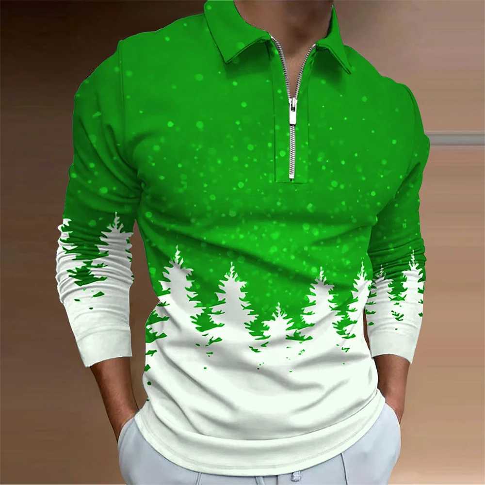 2024 Mens Christmas Collection Printed Casual Bra Collar T-shirt Mens Fashion Long Sleeve Sve Mens Wear W241106