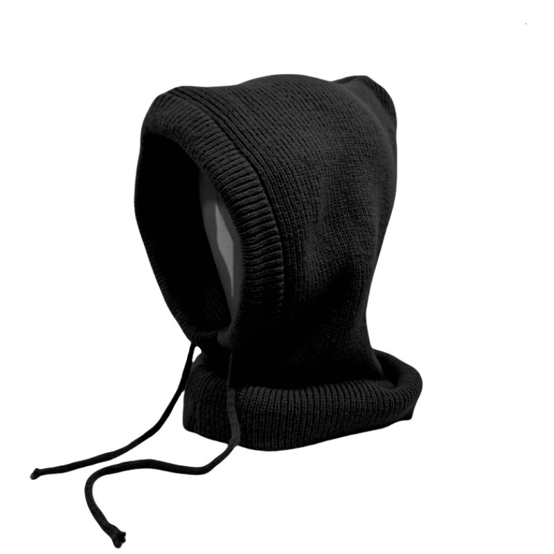 High quality design, men and women Winter drawstring hooded looks big head circumference gray knit women's woolen hat