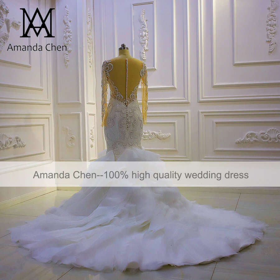 Long Sleeve Lace Ruffle Mermaid Wedding Gowns