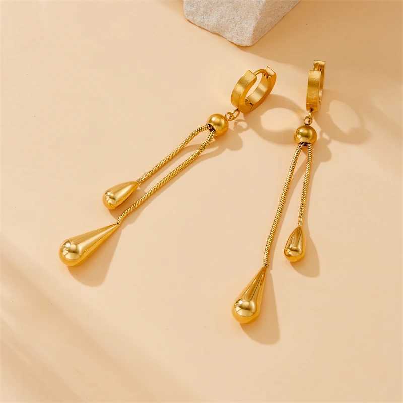 DIEYURO 316L stainless steel adjustable water droplet tassel necklace earrings Wenxin gold fashion jewelry set party gift X241106