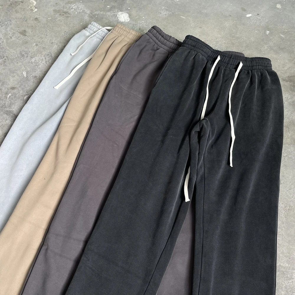 Yao888 Loose Casual Unisex Long Pants Vintage Solid Color Sweatpants Streetwear High Street Straight Leg Trousers For Men 241104