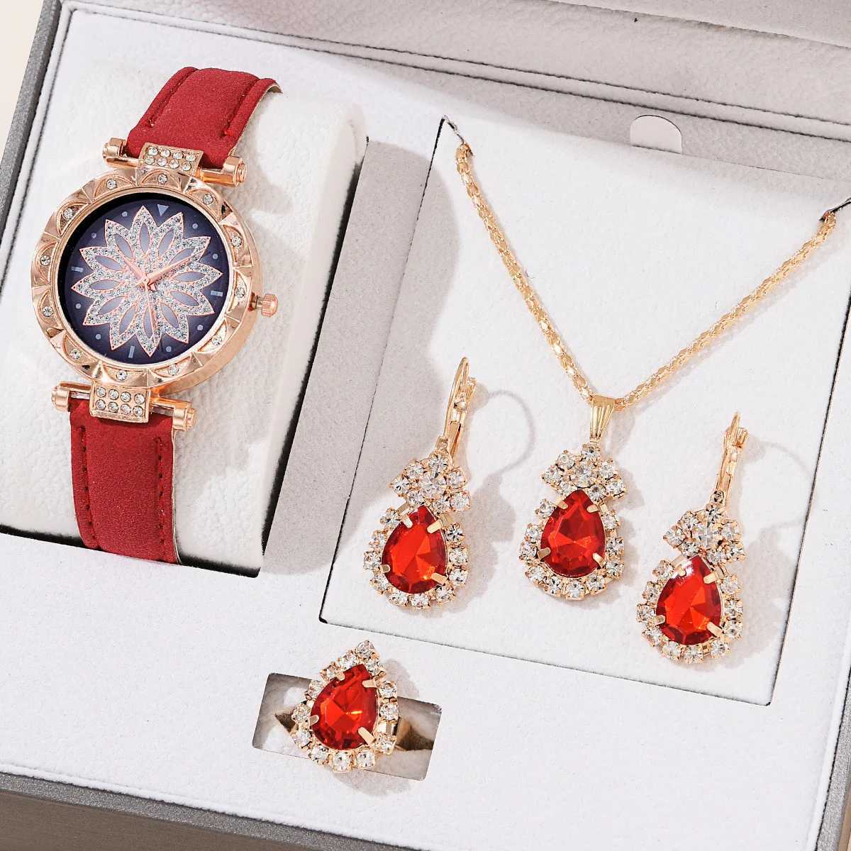 5-piece watch set suitable for ladies warm leather band watch simple casual warm analog watch bracelet gift Montessori womens (no box) X241106