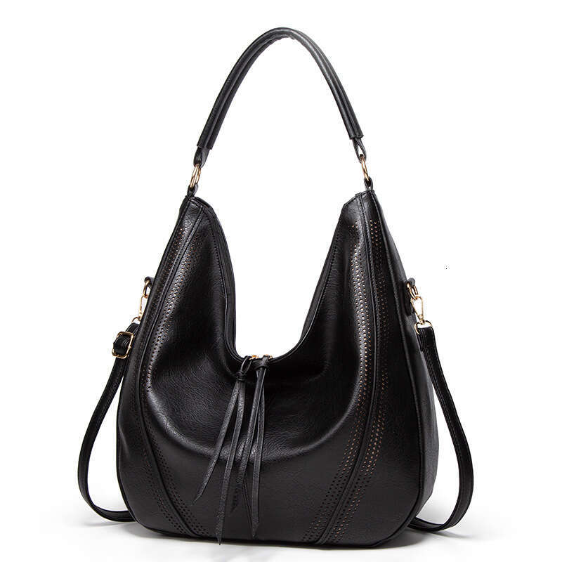 Fringe Hollowed-Out Shoulder Casual Bag 2024 Women's Tote Bag Burst Full Pu Leather Texture Independent Designer