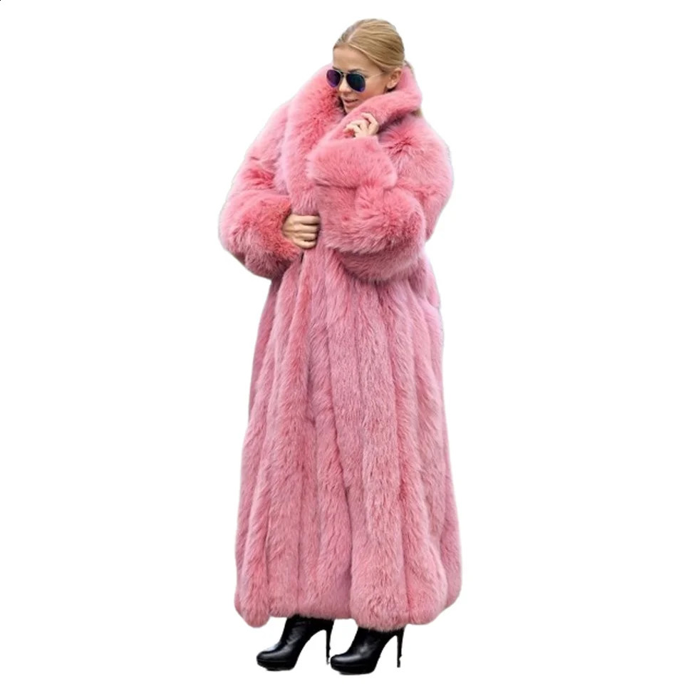 Faux Fur Coat Womens Pink Thick Warm Long Environmental 241104