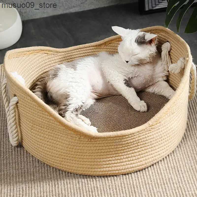 kennels pens Handmade Rattan cat bed dog house woven summer cool nest for cats and kittens used for scratching sleep mats cat lounge mats L240910