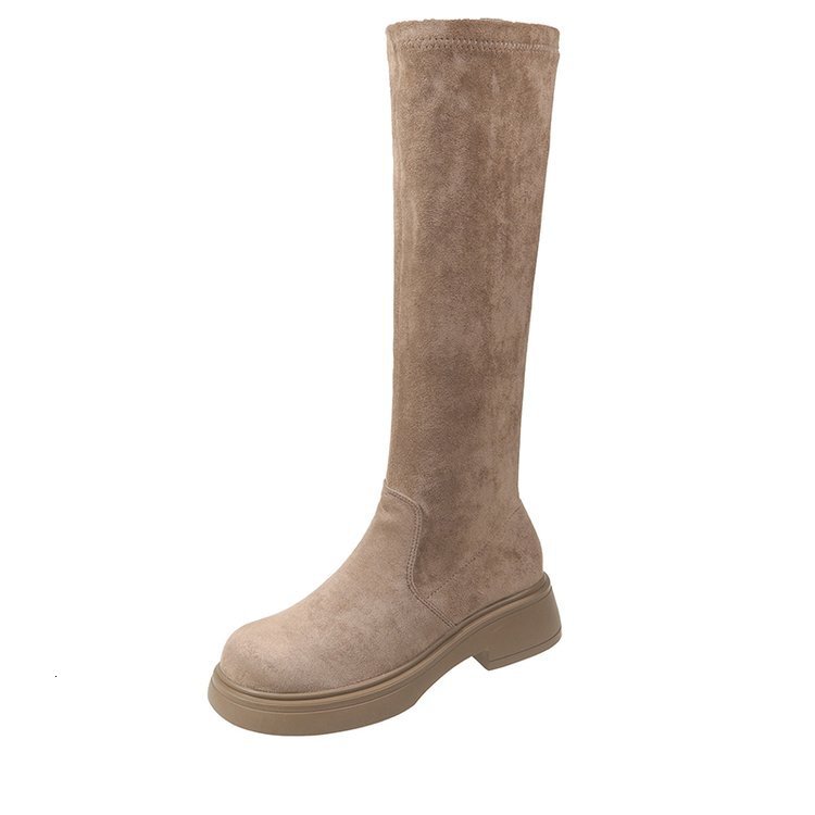 Suede Long 2023 Autumn And Winter New Knee Length High Tube With Plush Elastic Knight Boots For Women