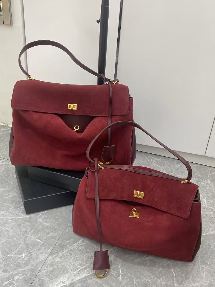 Autumn/Winter Vintage Frosted Leather Tote With Lock Buckle Underarm Single Shoulder Crossbody Bag Check Style