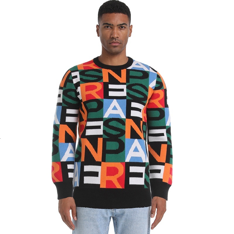 Custom men sweater Jacquard letter knitwear men Crew neck pullover casual knit jumpers winter men Knitted sweater