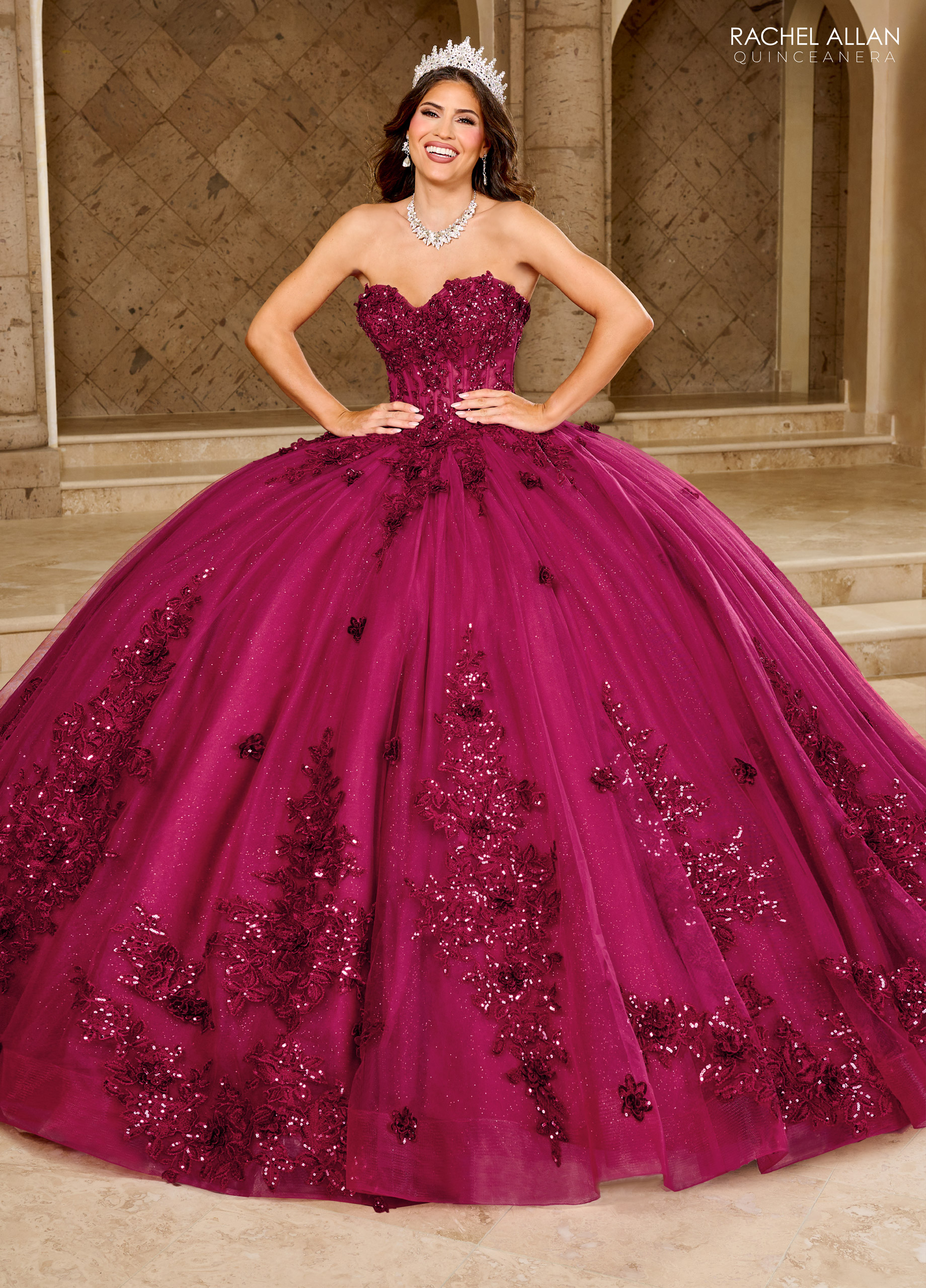 Bury Ball Gown Beaded Quinceanera Dresses Sequined Prom Gowns 3D Appliqued Sweetheart Necke Sixteen Sweet 15 Corset Masquerade Dress