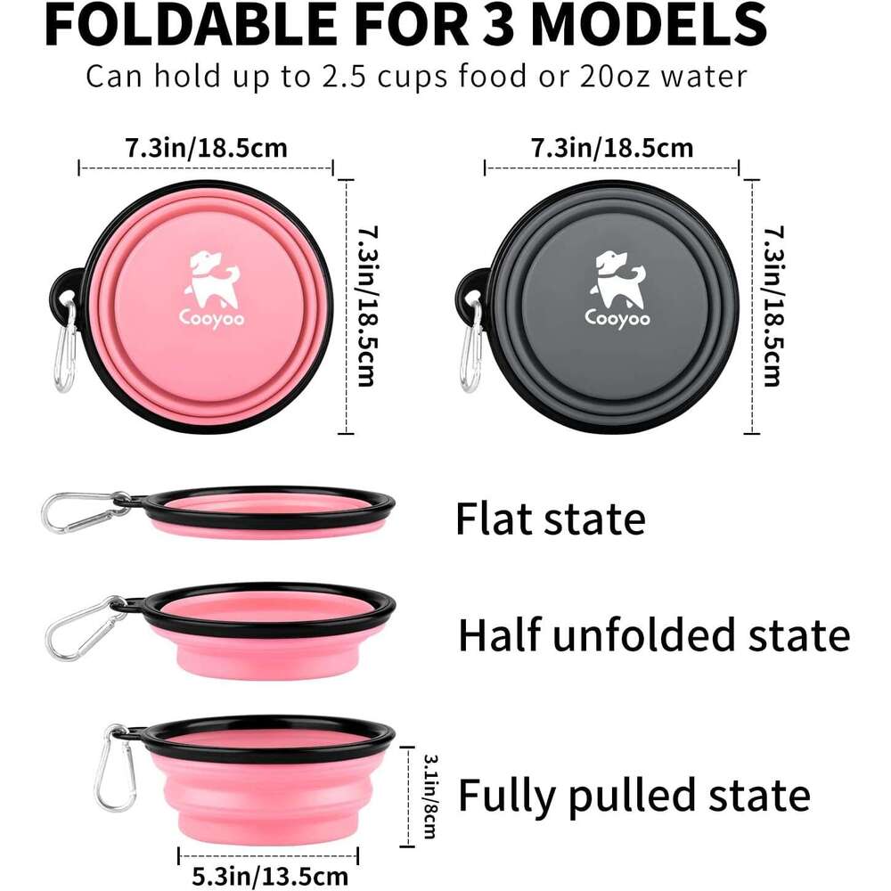 COOYOO Bowl,2 Pack Collapsible Dog Water Bowls Cats Dogs,Portable Pet Feeding Watering Dish for Walking Parking Traveg with 2 Carabiners