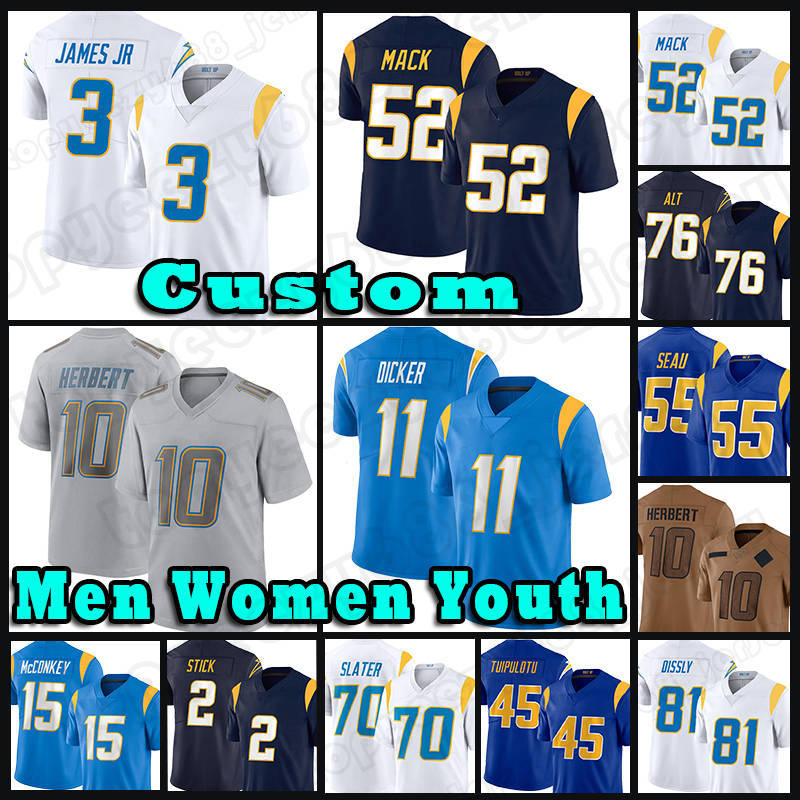 Cameron Dicker Justin Herbert Football Jerseys Ladd McConkey Derwin James Jr Khalil Mack Joey Bosa Tuli Tuipulotu J.K. Dobbins Stic Brenden Rice Joe Altk Asante Samuel