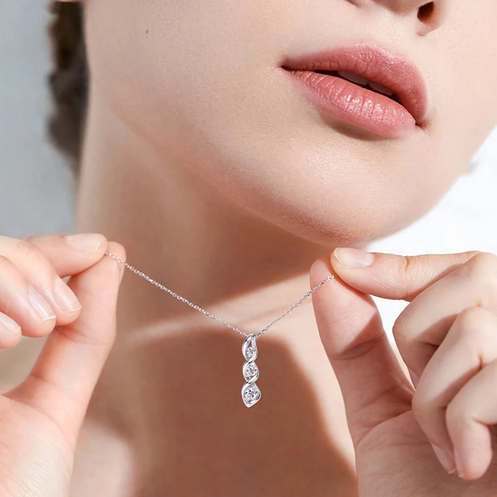 Sweetrain Diamond Necklace Womens Gift 925 sterling silver 18K white/yellow gold-plated twisted pendant chain 241106