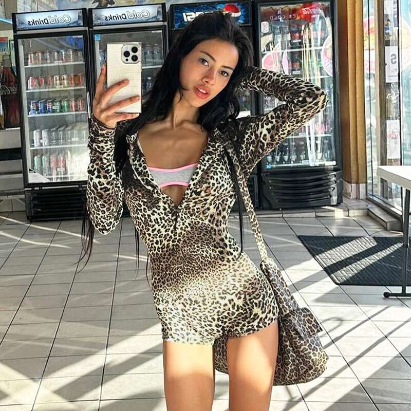 Talenza Women's New Fashion Leopard Print Long Sleeve Bodysuit Street Casual Sports Jumpsuit Party Set