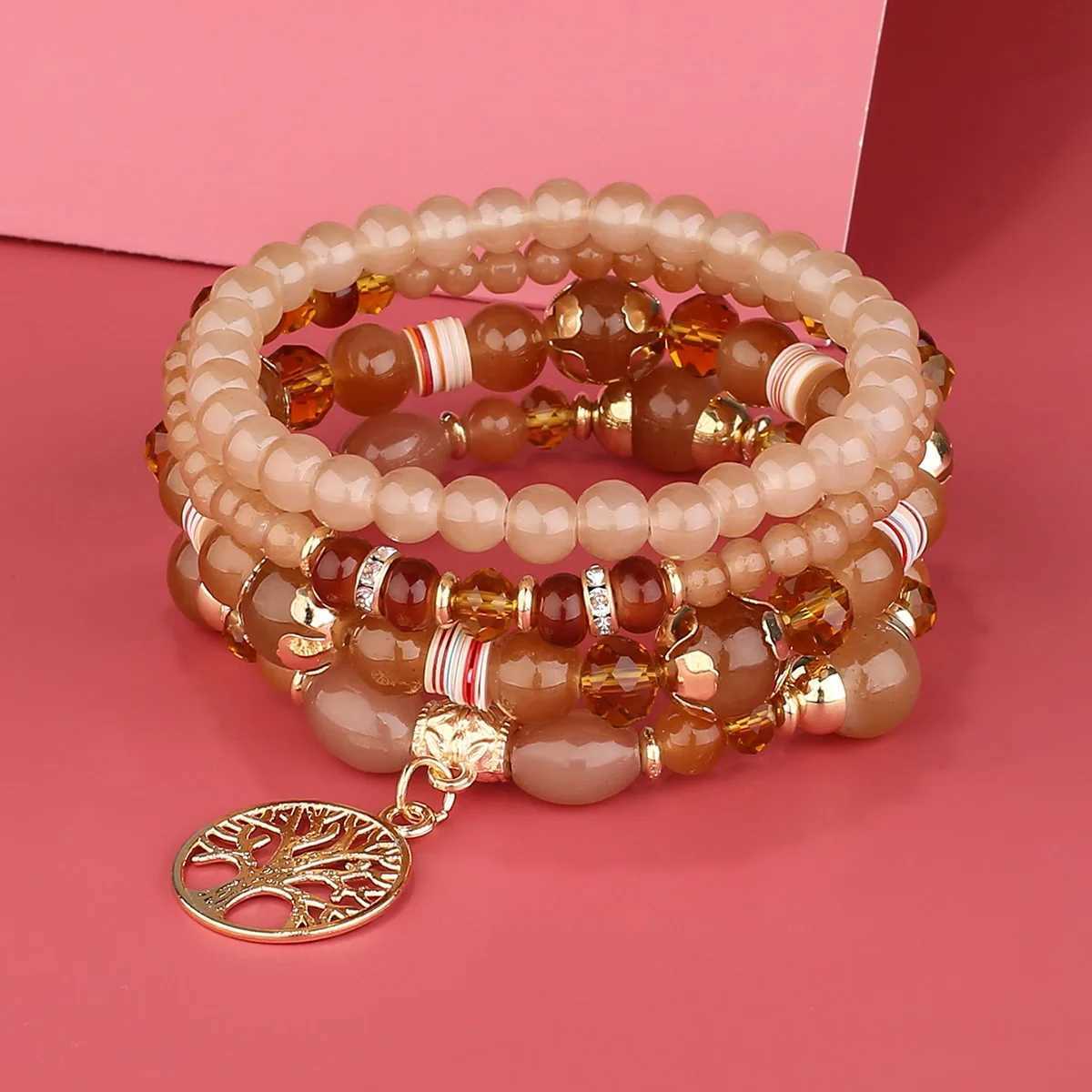 4pcs Tree of Life Charm Bracelet Set used for handmade acrylic bead chain bracelets Fem Boho jewelry accessories X241106