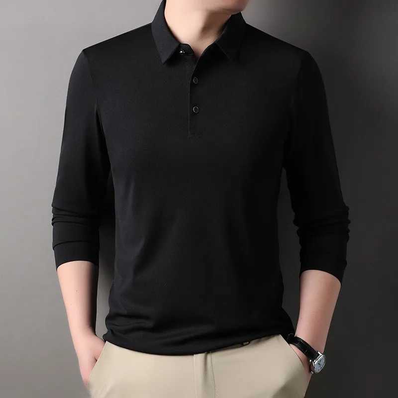 2024 autumn solid mens shirt long Sve collar clothing casual business T-shirt fashionable mens top W241106