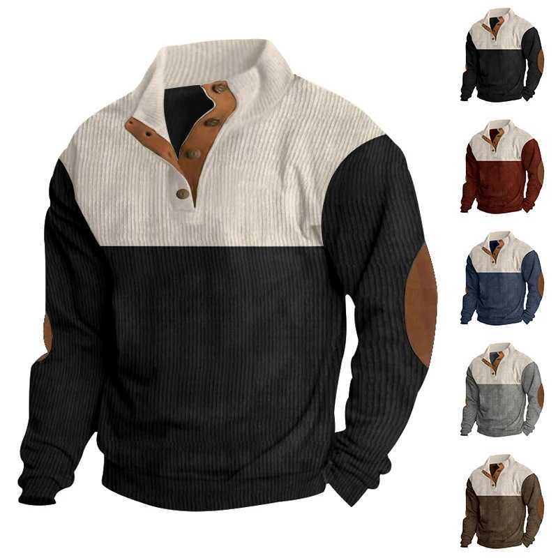 Mens fashion color matching top Corduroy comfortable Henry shirt long sves suitable for autumn and winter fashion W241106