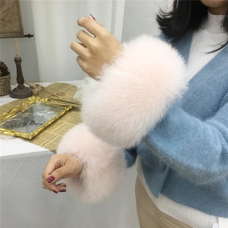 Real 100% genuine fox fur cuffs winter wrists natural fox fur arms warm bracelets womens jackets decorative sleeves wristbands fox gloves 241106