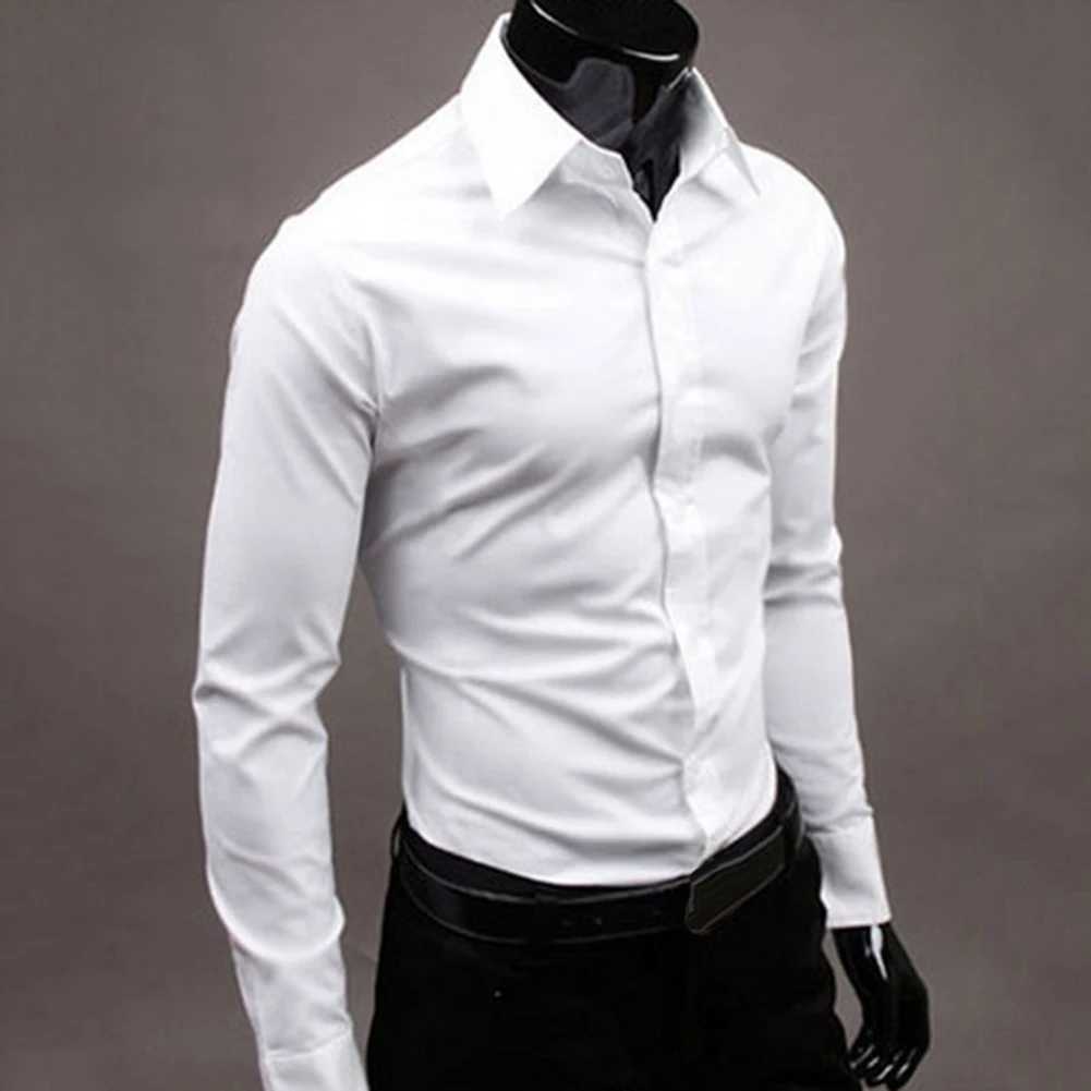 Mens luxury casual social formal shirt collar long Sve ultra-thin solid color mens business dress shirt top W241106