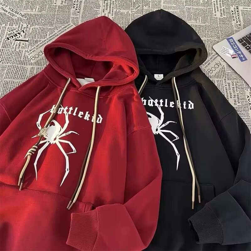 shanshi spider hoodie American spider print men's hooded spring and autumn new trendy high street loose oversized couple hoodie jacket hoodie