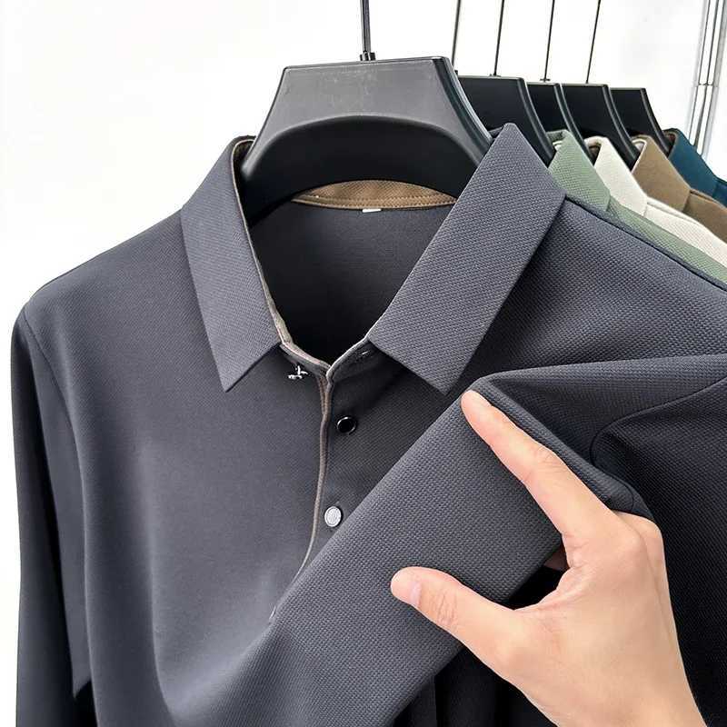 New mens business casual long Sved solid color shirt fashionable breathable and comfortable Versatile Top for All Seasons W241106