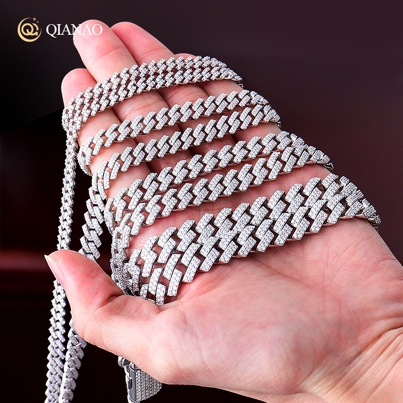 High Quality solid Hip Hop Jewelry 8mm Sier VVS Moissanite Dia Iced Out Cuban k Chain bracelet For Men