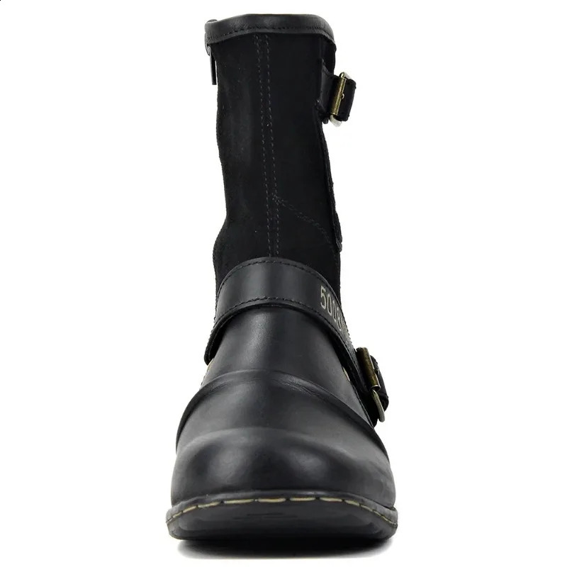 Retro mens mid-range boots with buckle edges and zipper mens horseback riding sports shoes autumn and winter non slip boots western casual cowboy boot