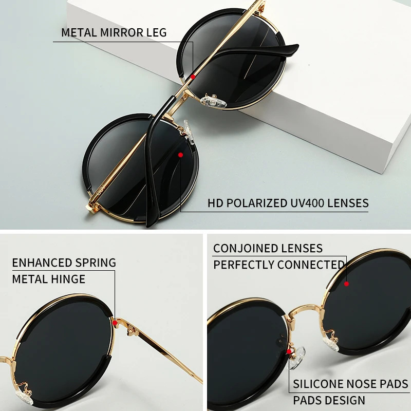 GCV Selling Classic Mens and Womens Gorgeous Sunglasses Round Frame Glasses Fashion Punk Style Metal Polarization 241106