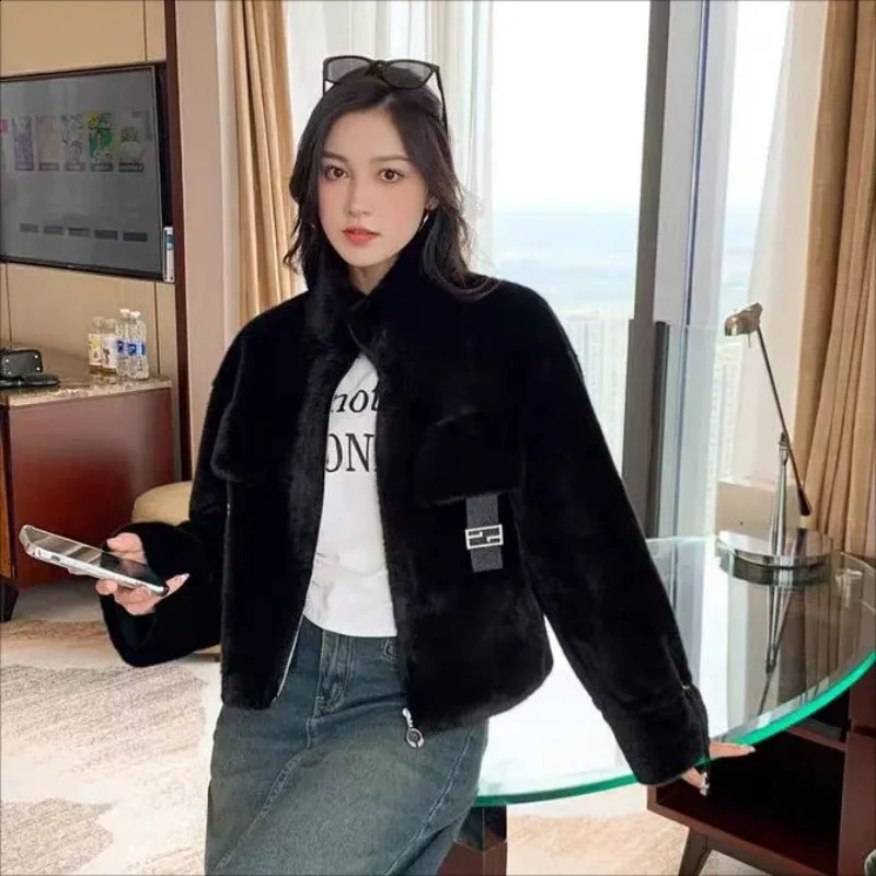 Autumn Winter Soft Warm Loose Faux Mink Fur Coat Women Long Sleeve Zipper y ner Fluffy Jacket 241104