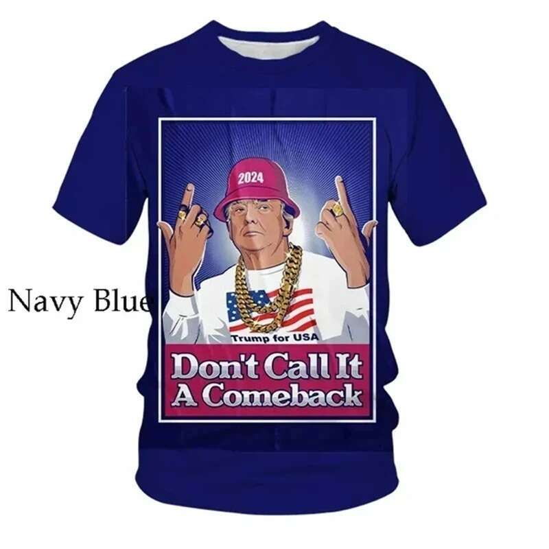 shanshi mens designer t shirt 2024 New Fun US President Donald Trump Printed Men's T-shirt 3D Popular Street Wear