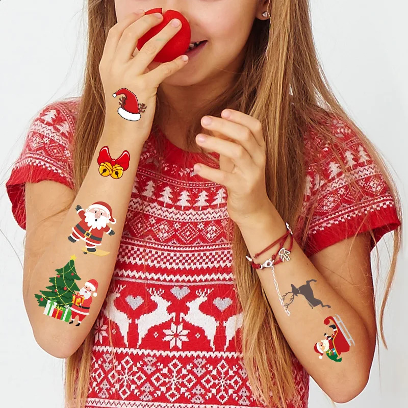 50 pieces/batch 7x12cm tattoo stickers Christmas mixed style cover Elk scar waterproof temporary body art HA1767 241105