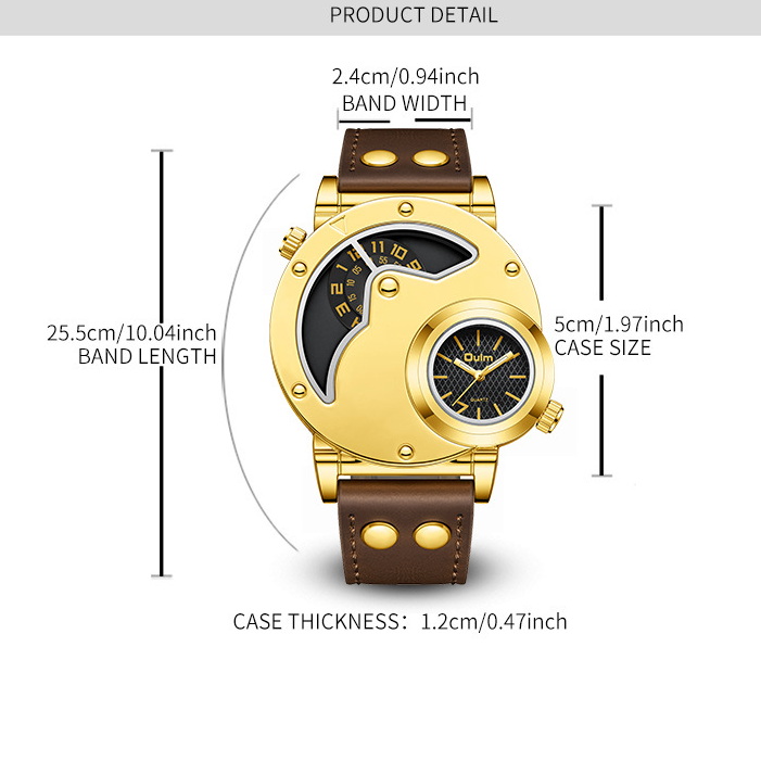 waterproof depth 100 M Watch For Men Cowhide strap stainless steel case Diameter 50 MM Thickness 10 MM Electronic movement Tempered Glass Mirror Watch