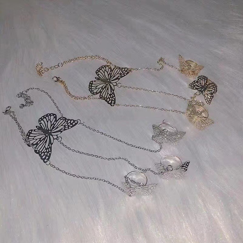 Internet Celebrity Japanese and Korean Fashion Instagram Style Bracelet Simple and Personalized Women's Hollow Bracelet Butterfly One-piece Ring
