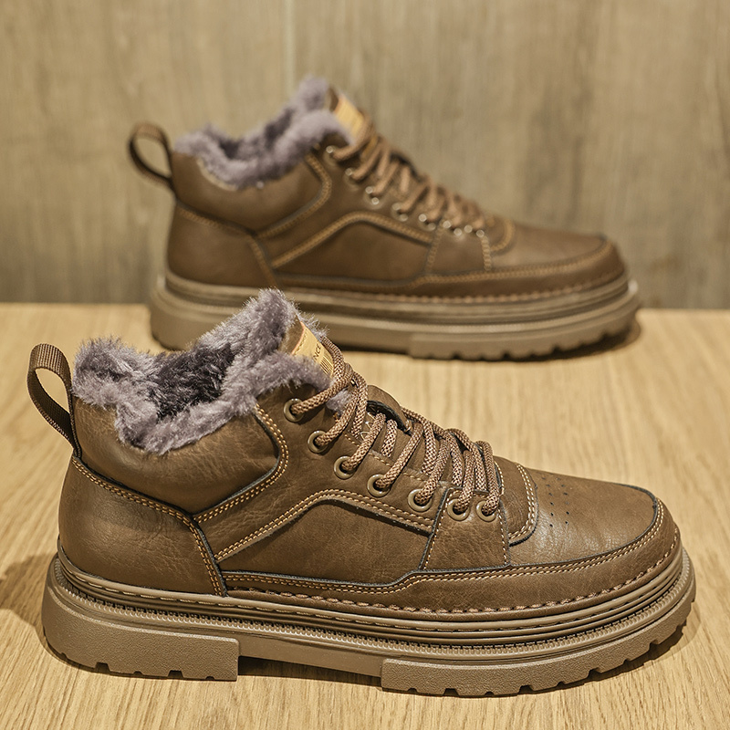 2025 Classic Men's Winter Designer Casual Leather Men's Fur Plush Snow Warm Outdoor Ankle Boots Men's New Club Men's Shoes