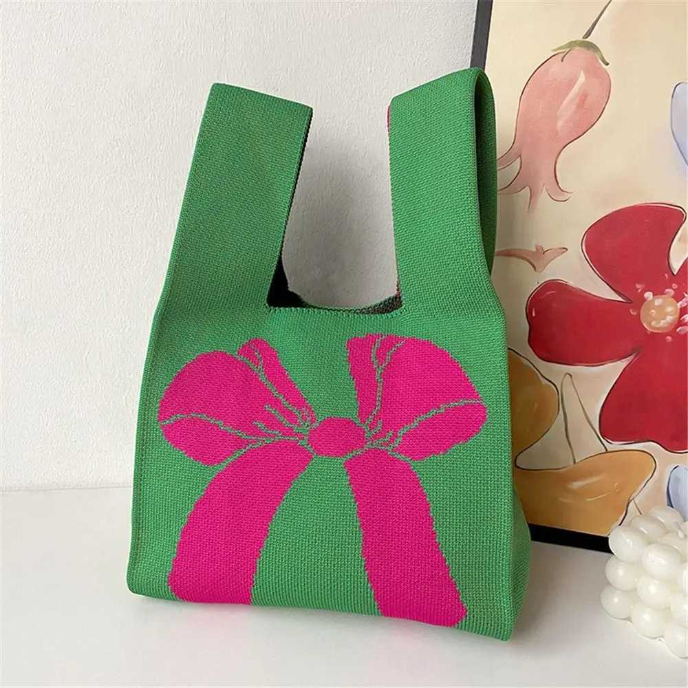 Reusable womens knitted handbags casual handmade wrist bags knot handbags bows shopping bags outdoor ragtag accessories Y241106
