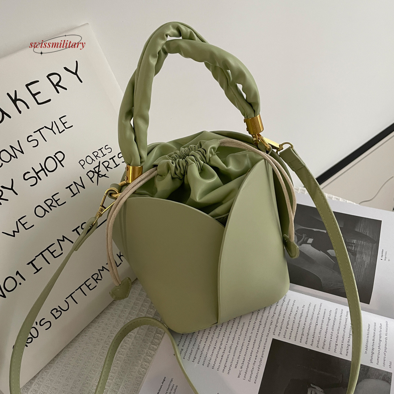Daily commuting flower bucket niche design, one shoulder crossbody handbag with small fresh drawstring bag for women #30 swissmilitary