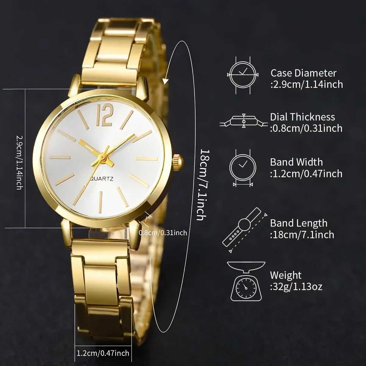 Elegant gold watch luxurious and fashionable womens watch 2-piece business and fashionable quartz watch charming bracelet set gift X241106