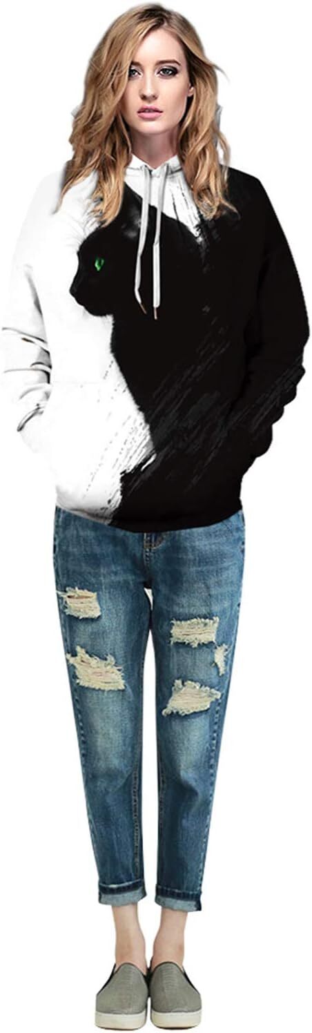 Hoodie for Mens Womens Unisex Hoodies 3D Print Galaxy Pullover Hooded Sweatshirt Hoodies with Big Pockets for Teen Men, Teen Boy, Kitty