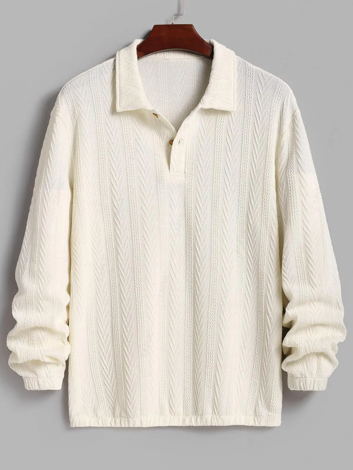 Mens Casual Geometric Textured Half Buttoned Long Sleeve Polo Collar Pullover Sweatshirt 241106