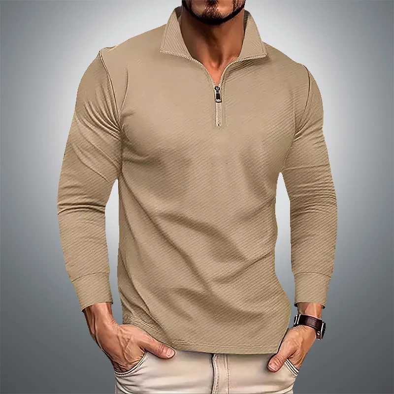 Autumn and Winter Mens Long Sved Shirt Mens Business Casual Zipper Strt Casual Sports Solid Color Top W241106