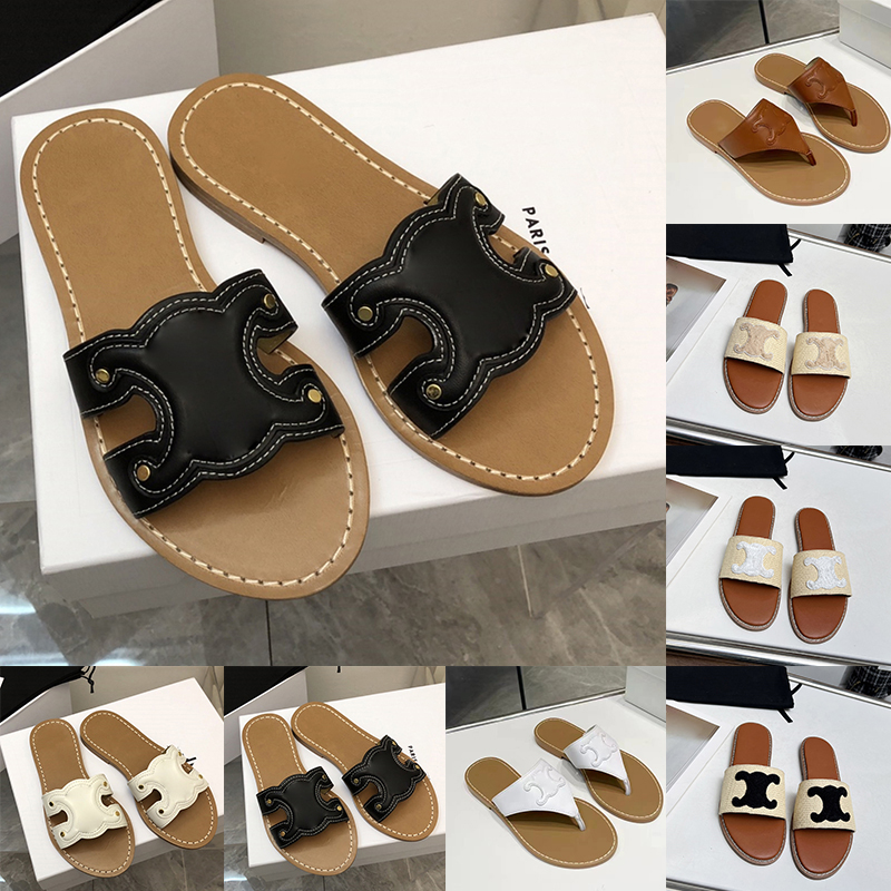 Designer Sandals Slippers Luxury Leather Mules Flip Flops Black White Brown Low Heels Womens Slides Ladies Stylish Summer Beach Shoes