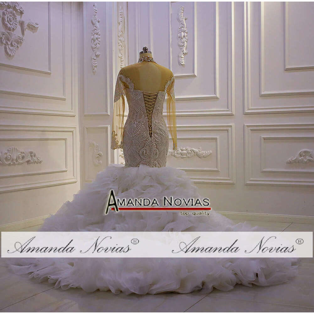 High Neck Long Sleeve Special Lace For Ruffles Mermaid Wedding Dress